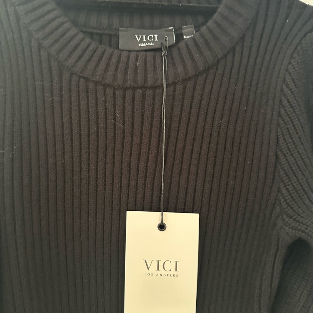 NWT! Vici Black Ribbed Puff Sleeve Sweater Dress - Picture 8 of 10